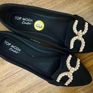 Luxury Black Gold Pearl Suede Loafers